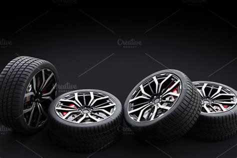 Set Of Wheels With Modern Alu Rims Featuring Wheels Rims And Tires