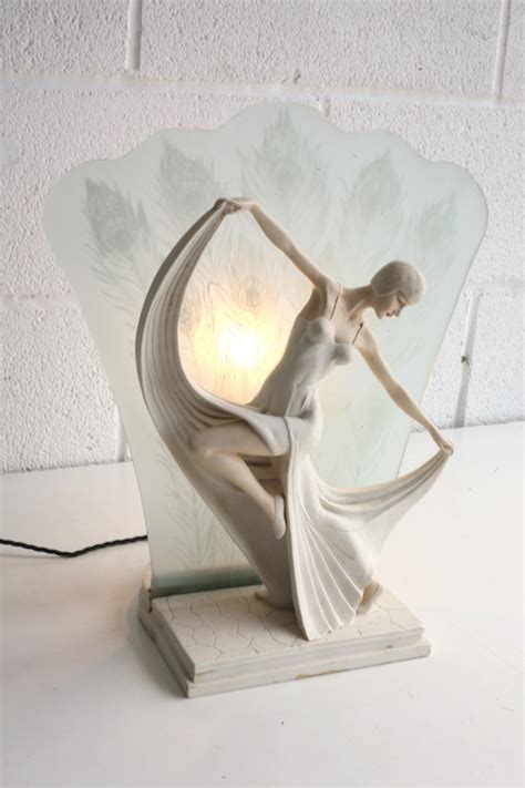 Art Deco Lady Table Lamp Cream And Chrome