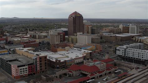 57k Stock Footage Aerial Video Flying Away From Albuquerque Plaza High