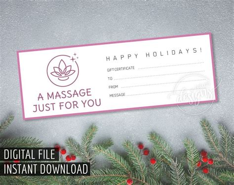 christmas massage t certificate printable t etsy canada t certificate template