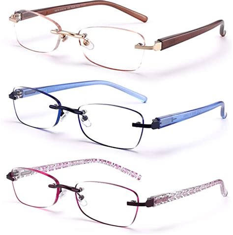 FEIVSN Pack Rimless Reading Glasses For Women Lightweight Spring Hinge Readers Classic