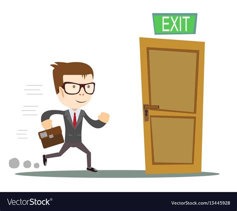 Exit Businessman Running To Opened Door Royalty Free Vector