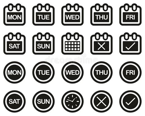 Days Of The Week Icons White On Black Sticker Set Big Stock Vector