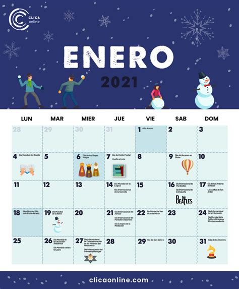 Calendario Enero 2021 Marketing Digital Clica Online