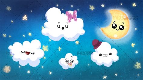 Cielo Infantil De Noche Con Nubes Estrellas Y Luna Dibustock