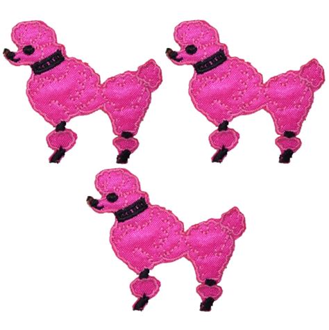 Poodle Dog Applique Patch Facing Left Hot Pink 3 Pack Small Iron