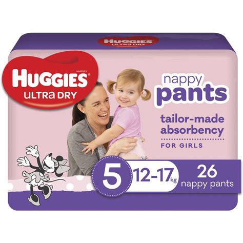 Huggies Ultra Dry Nappy Pants Girls Size 5 Walker 12 17kg 26 Pack