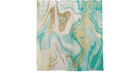 Modern Teal Turquoise Gold Foil Marble Pattern Shower Curtain