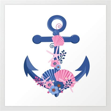 Seashells Nautical Boat Anchor Illustration Art Print By Artonwear
