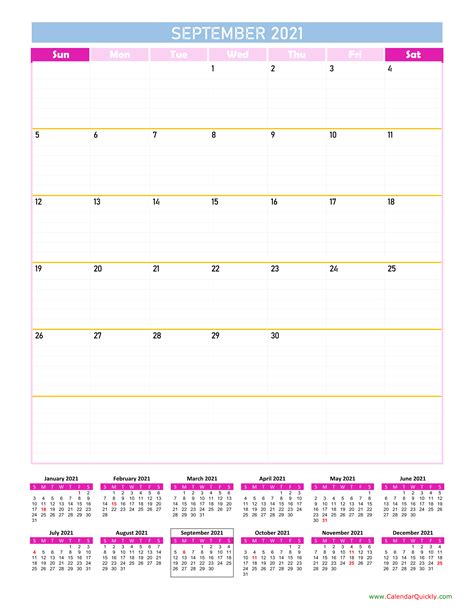 September Calendar 2021 Vertical Calendar Quickly