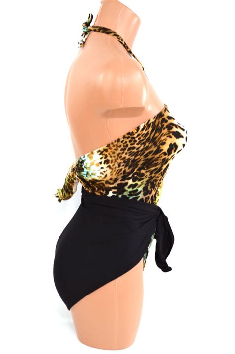 Extra Small Bathing Suit Leopard Print With Classic Black Wrap Around