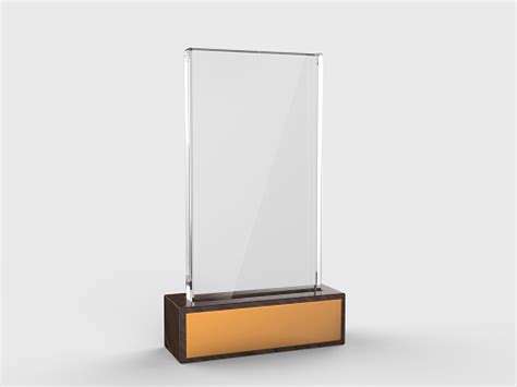 blank glass trophy mock  stand  wooden base  rendering illustration stock photo