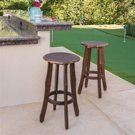 Noble House Pike Wood Outdoor Bar Stool 2 Pack 12303 The Home Depot