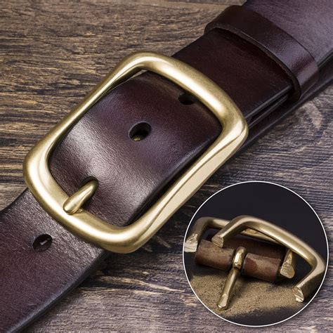 men s genuine leather belts with solid brass gold buckle top grain one piece leather dress
