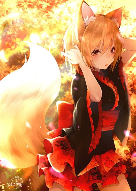 Tail Fox Girl Anime Anime Girls Blonde 1080p Animal Ears Phone Hd