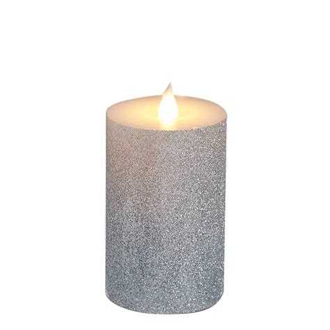 Silver Glitter Led Candle 75x13cm Brandalley