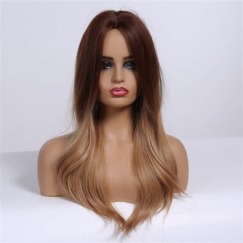 easihair long straight brown to blonde ombre synthetic wigs for women natural hair wig heat