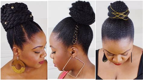 8 quick bun hairstyles on natural hair natural hairstyles compilation youtube