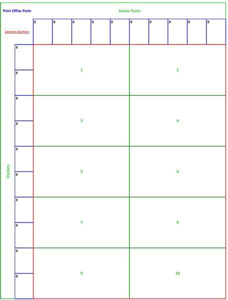 Printable 10 Square Football Pool Sheet Template