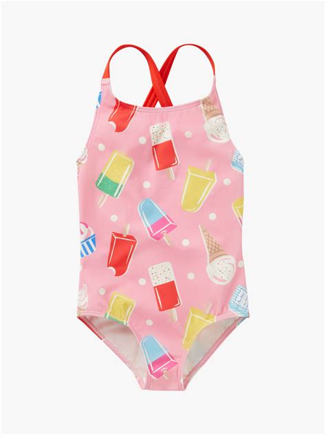 Mini Boden Kids Cross Back Ice Cream Print Swimsuit Pinkmulti In