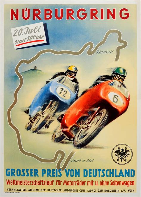Unknown Original Vintage Motorcycle Racing Poster Nurburgring