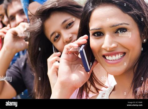Indian Group Crowds Park Talking Phone Stock Photo Alamy