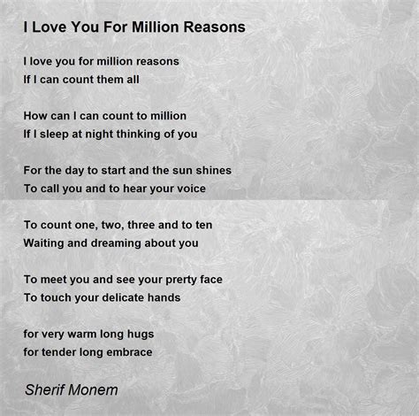 I Love You For Million Reasons I Love You For Million Reasons Poem By