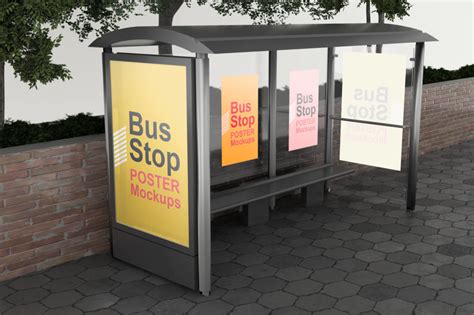 Free bus mockup in psd format to showcase your outdoor advertising bus vehicle design. Poster Mockups on Bus Stop - Free Download