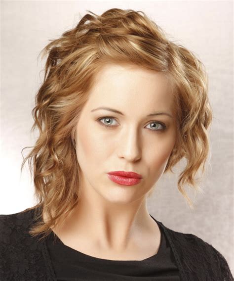 However, the entire look is enhanced with styled wavy hair at the sides. Medium Wavy Alternative Hairstyle - Dark Blonde (Golden)