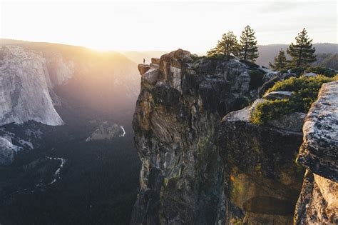 Nature Landscape Yosemite National Park Sunset Cliff Forest