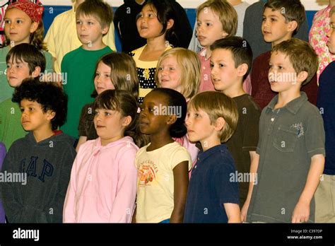 Racially Mixed Elementary School Children Chorus Singing St Paul