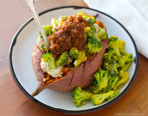Cheezy Broccoli Stuffed Sweet Potatoes Vegan Recipe