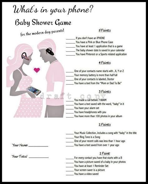 Whats In Your Phone Baby Shower Game Print My Baby Shower Couples