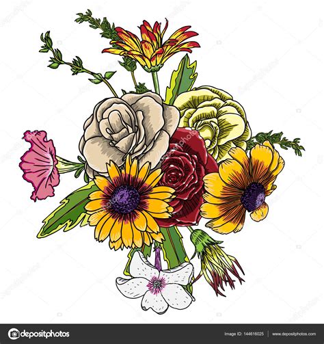 Set of watercolor wildflowers, sprigs of leaves separately flower, isolated. Wildflower Bouquet Drawing at GetDrawings | Free download