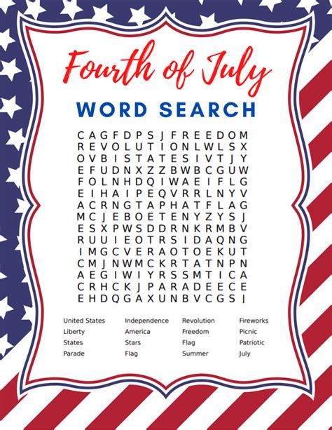 Free Printable Fourth Of July Word Search And Word Scramble
