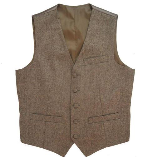 2019 Vintage Brown Tweed Vest Wool Herringbone Groom Vests British
