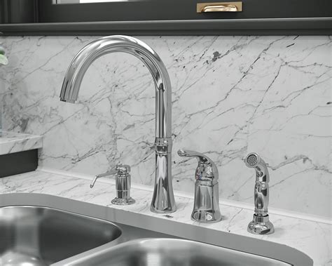 These features range from dispensers to sprayers to air gaps. 710-C Chrome Four Hole Kitchen Faucet