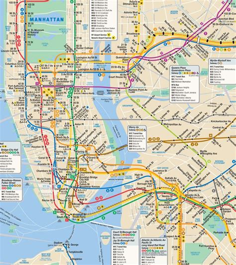 The New York Subway Map Is Shown In Full Color And Has Many Different