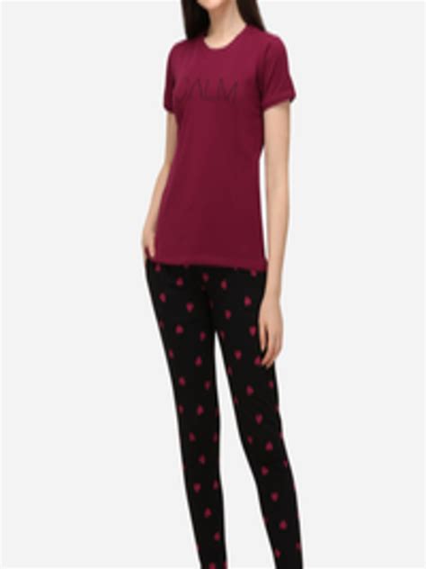 buy lenissa women black and pink printed t shirt and pyjama night suit night suits for women