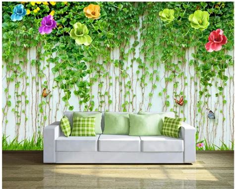 Custom Photo 3d Wall Paper For Living Room Hd Green Flower Vine Tv Background Home Decor 3d Wall