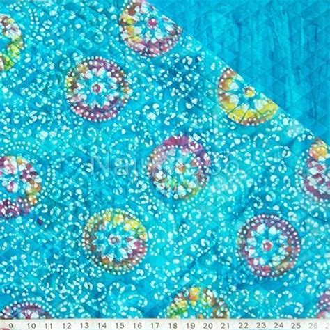 New Pre Quilted Double Sided Batik Quilted Fabric Teal Swirls