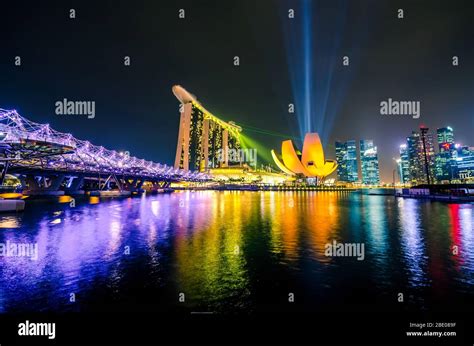 Singapore City Skyline At Night Stock Photo Alamy