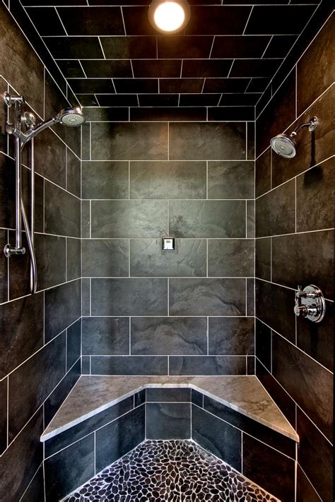 Contemporary Black Shower With Marble Topped Bench Hgtv