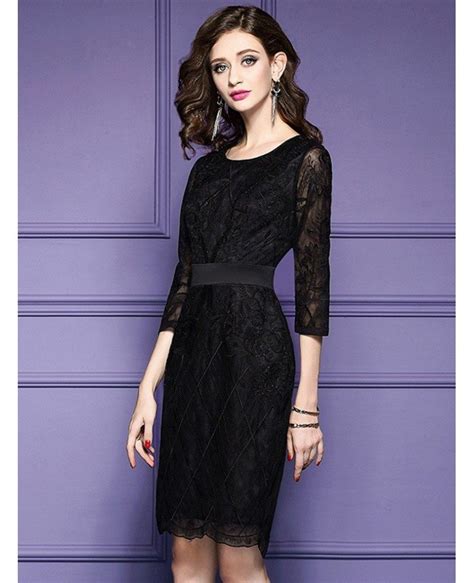 Luxe Black Lace Sleeve Short Wedding Guest Dress Black Tie For Weddings