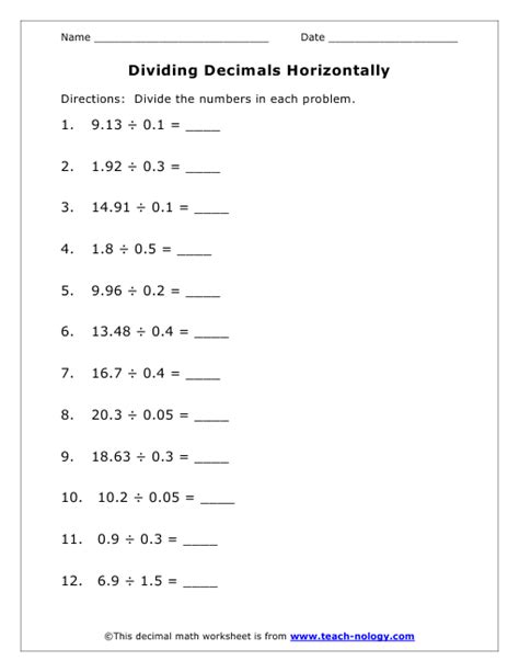 Dividing Decimals 5th Grade Worksheet