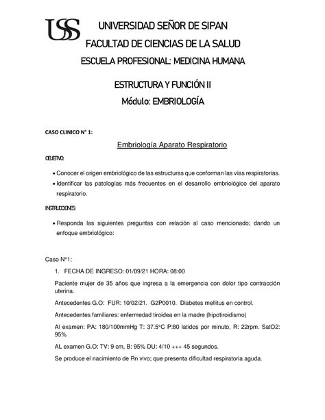 1 Caso Clinico Respiratorio Universidad SeÑor De Sipan Facultad De Ciencias De La Salud