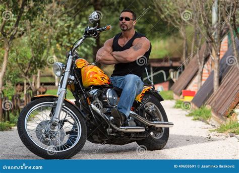 Muscular Man And Motorcycle Stock Image Image Of Chopper Adventure