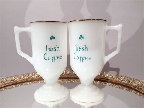 Treat your guests to a fancy irish coffee in these glasses. Irish Coffee Glasses, Milk Glass with Gold Trim, Vintage ...