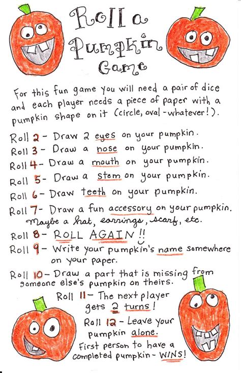 Roll A Pumpkin Game Free Printable Happy Home Fairy Halloween
