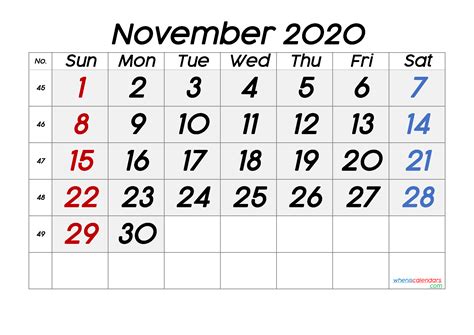 Free Printable November 2020 Calendar Premium